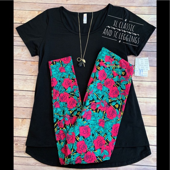 LuLaRoe Tops - LuLaRoe XL Classic Tee with Rose TC Leggings